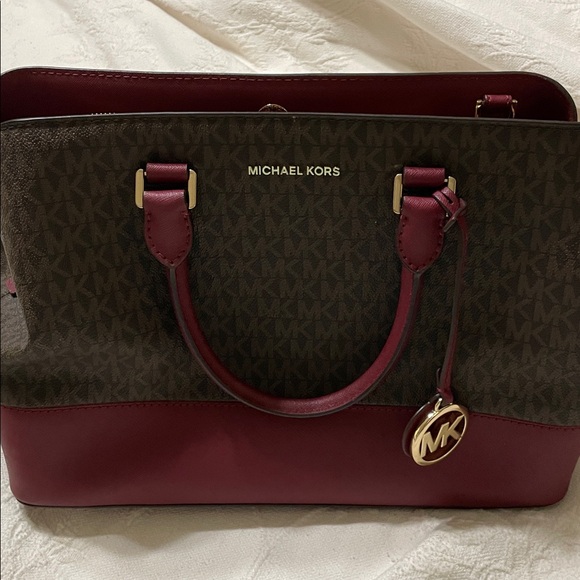 Michael Kors Burgundy and Brown Handbag - Picture 2 of 4